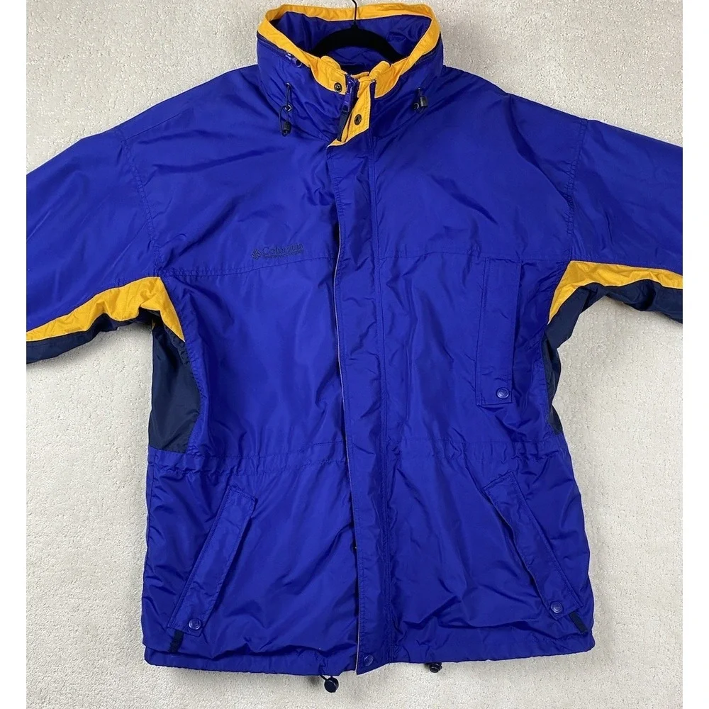Vintage Columbia 3 in 1 Jacket Mens XL Blue Orange Fleece Interchange Hooded 90s